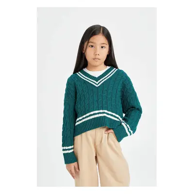 DEFACTO Girl Regular Fit V Neck Sweater