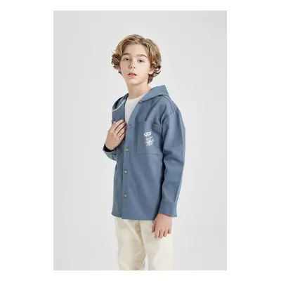 DEFACTO Boy's Hooded Gabardine Long Sleeve Shirt