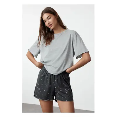 Trendyol Gray Melange Cotton Galaxy Patterned Knitted Pajama Set