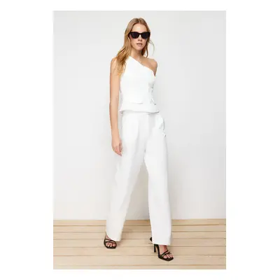 Trendyol Ecru Wide Leg High Waist Woven Fabric Trousers