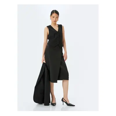 Koton Belt Detailed Midi Length Double Breasted Skirt