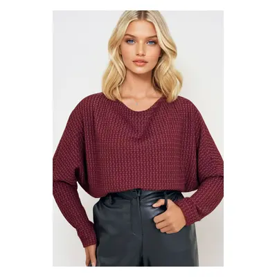 Trend Alaçatı Stili Women's Burgundy Degaje Collar Wide Cut Knitted Blouse