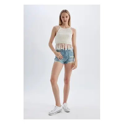 DEFACTO High Waist Ripped Detailed Jean Shorts