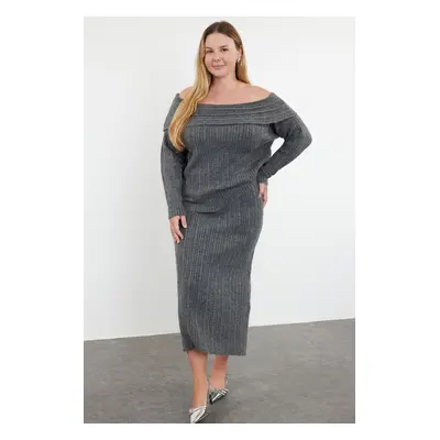 Trendyol Curve Anthracite Carmen Collar Corded Knitwear Top-Top Set