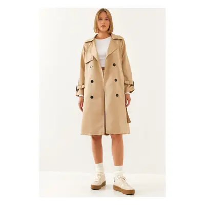 Bianco Lucci Women's Front Aller Detail Double Breasted Trench Coat