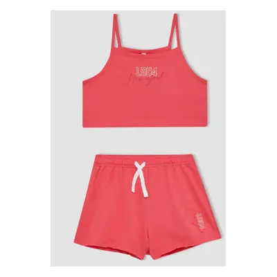 DEFACTO Girls' Printed Athlete Shorts 2-Piece Set