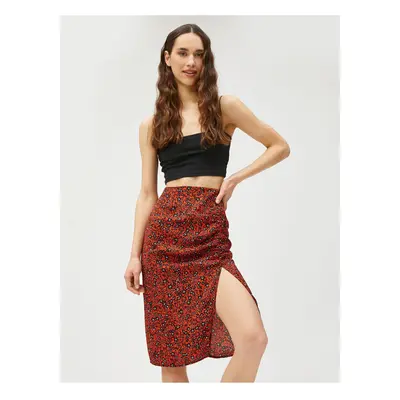 Koton Floral Midi Skirt with Slit Detailed Draping.