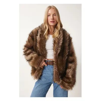 Happiness İstanbul Women's Mink Shawl Collar Faux Fur Jacket