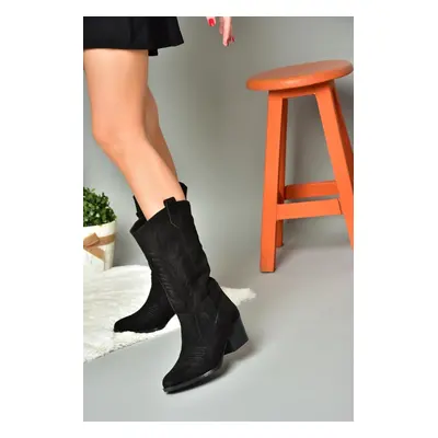 Fox Shoes R973934002 Women's Black Suede Low Heeled Boots