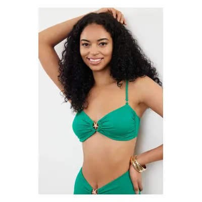 Trendyol Emerald Green Strapless Premium Star Accessorized Mix&Match Bikini Top