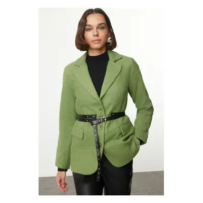 Trendyol Light Khaki Cashmere Belted Woven Blazer Jacket