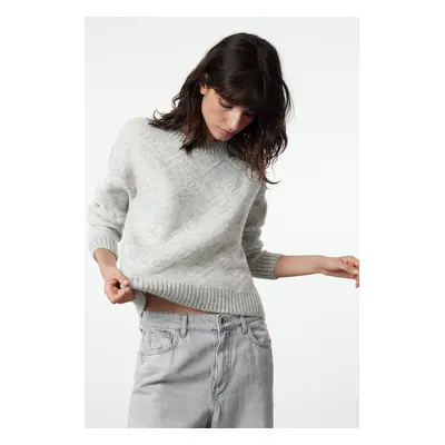 Trendyol Gray Soft Textured Geometric Pattern Knitwear Sweater