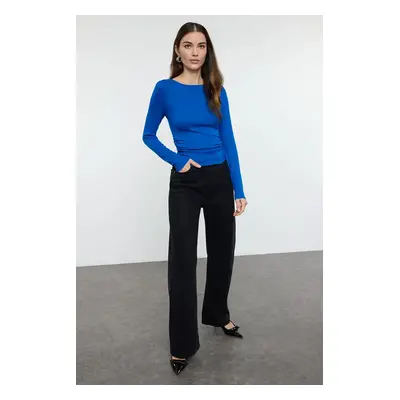 Trendyol Saks Saks Fitted/Fits on the Body Gathered/Drape Detailed Flexible Knitted Blouse