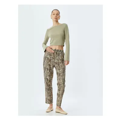 Koton Viscose Snakeskin Look Carrot Trousers with Tied Waist