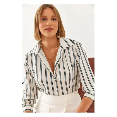 Bianco Lucci Women's Striped Basic Shirt