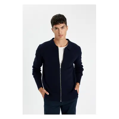 DEFACTO Standard Fit Regular Cut Polo Collar Knitted Cardigan