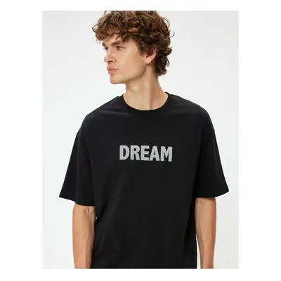 Koton Oversize T-Shirt Slogan Printed Crew Neck Short Sleeve Cotton