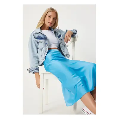 Happiness İstanbul Women's Sky Blue Satin Finish Skirt