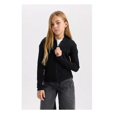 DEFACTO Girl's Hooded Corduroy Zippered Sweatshirt