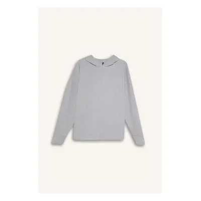 DEFACTO Gray Relax Fit Hooded Casual Basic Plain Sweatshirt