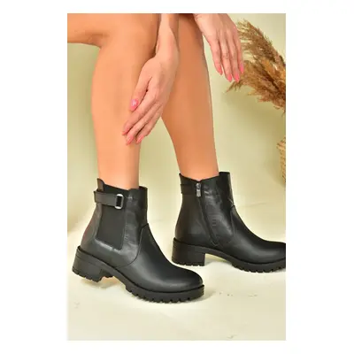 Fox Shoes Black Genuine Leather Women's Boots