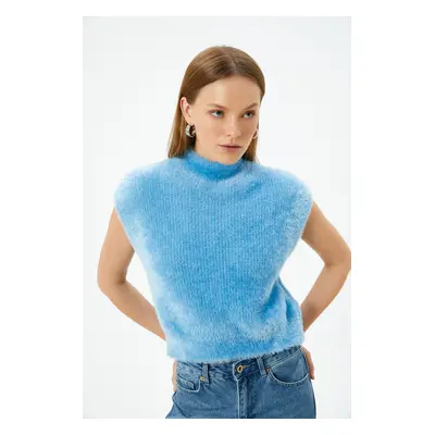 Koton Sleeveless Stand Collar Plush Sweater