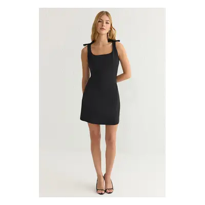 Trendyol Black Plain Bow Mini Woven Dress