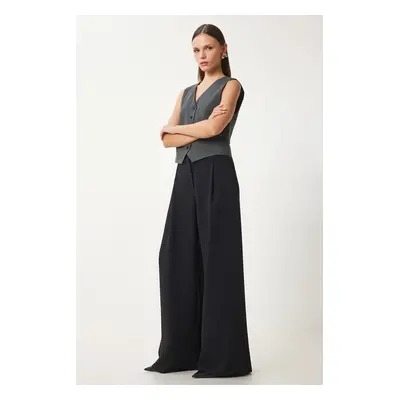 Happiness İstanbul Women's Black Pocketed Woven Palazzo Pants