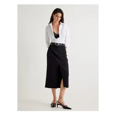 Koton Front Slit Detailed Pocket Midi Length Pencil Skirt