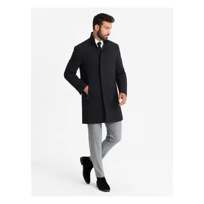 Ombre Fitted structured men's high collar coat - black