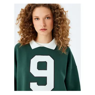 Koton Polo Collar Oversize College Printed Sweatshirt