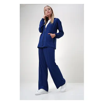 Trend Alaçatı Stili Women's Navy Blue Bottom-Top Set