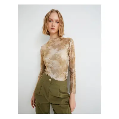 Koton Metallic Shiny Tulle T-Shirt Long Sleeve High Collar