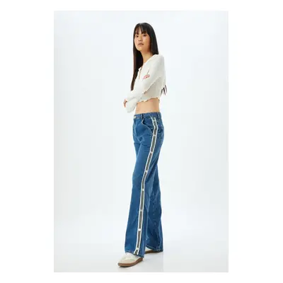 Koton Straight Leg Jeans Stripe Detail Buttoned Regular Waist Cotton - Longer Straight Jeans