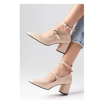 Mio Gusto Thalia Nude Patent Leather Women's Flat Toe Heels Shoes