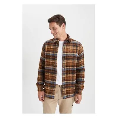 DEFACTO Polo Collar Buttoned Plaid Long Sleeve Shirt Jacket