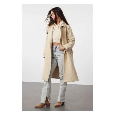 Trendyol Stone Oversize Wide Cut Belted Long Wool Coat