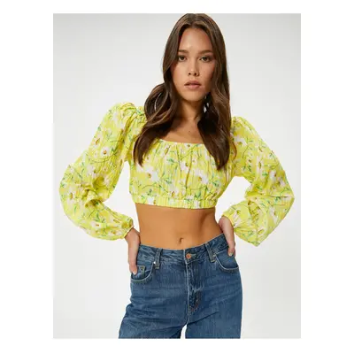 Koton Floral Balloon Sleeve Crop Blouse