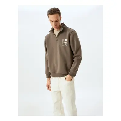 Koton Half Zipper Cotton Blend Printed Sweatshirt