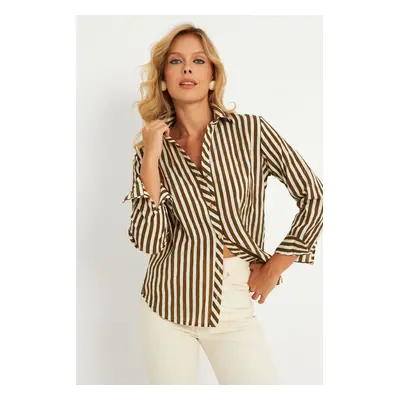 Cool & Sexy Women's Ecru-Khaki Striped Shirt