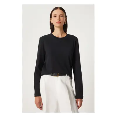 Happiness İstanbul Women's Black Cotton Basic Knitted Blouse