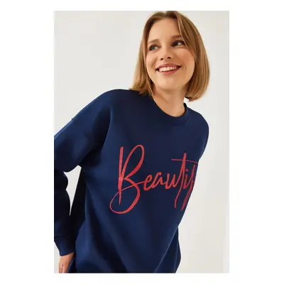 Bianco Lucci Women's Printed Three Thread Raised Sweatshirt