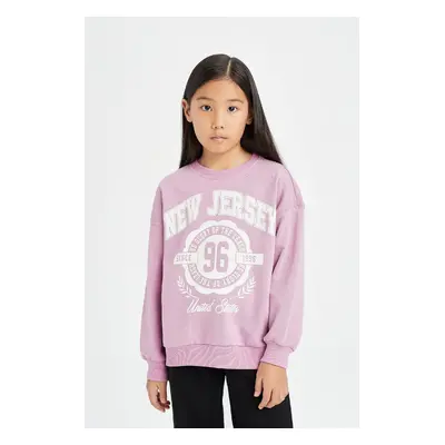 DEFACTO Girl Relax Fit Crew Neck University Printed Sweatshirt