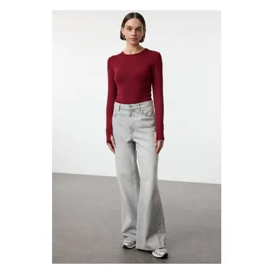 Trendyol Claret Red Viscose/Soft Fabric Finger-Touch Detailed Flexible Knitted Blouse