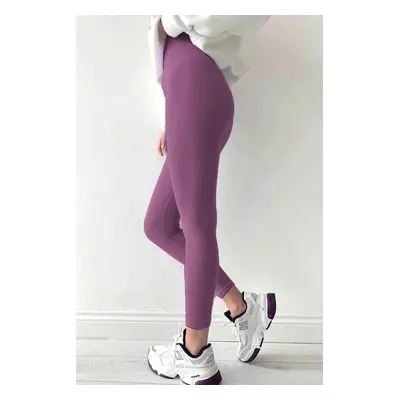 Madmext Purple High Waist Women's Ribbed Leggings