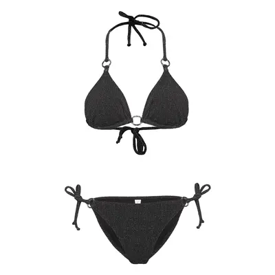 Trendyol Black Triangle Accessory Glittery Textured Regular Bikini Set