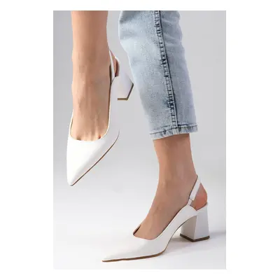 Mio Gusto Anette White Color Pointed Toe Open Back Thick Heeled Shoes