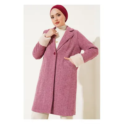 Bigdart Women's Fish Back Cashew Coat with Feather Sleeves - Claret Red