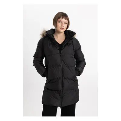 DEFACTO Water Repellent Puffer Long Coat Parka Windproof Zippered Faux Für Detachable Hood