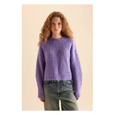 DEFACTO Coool Oversize Wide Pattern Crew Neck Knitted Sweater